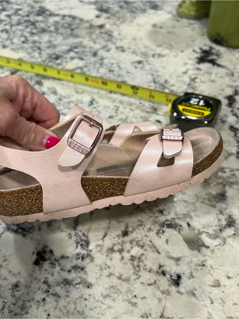Birkenstock pink leather sandals